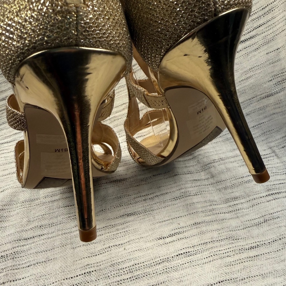 Marc Fisher Gold Nala Sandals Size 8.5 Metallic Formal Pump Heel Wedding - Picture 7 of 13